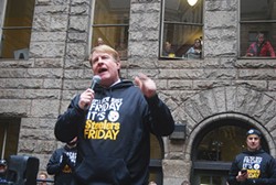 Fitzgerald pumping up hundreds during a Steelers rally in January - PHOTO BY RYAN DETO