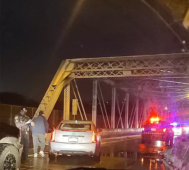 Vehicle checkpoint on McKeesport-Duquesne Bridge on Sun., Dec. 20, 2020 - PHOTO: COURTESY OF TANISHA LONG
