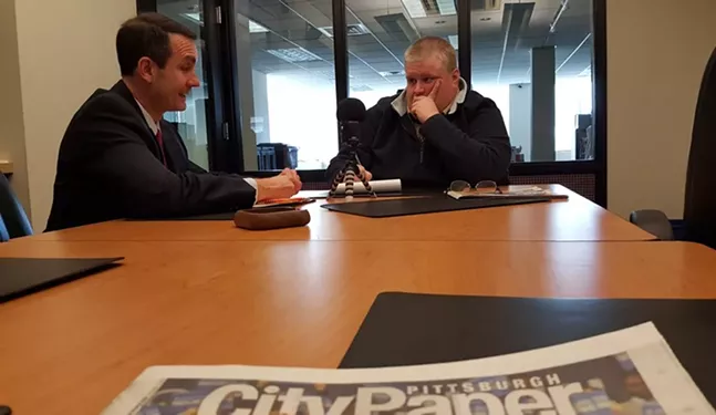Pennsylvania Auditor General Eugene DePasquale talks with City Paper editor Charlie Deitch about ongoing troubles with the Intergovernmental Cooperation Authority - PHOTO COURTESY OF OFFICE OF AUDITOR GENERAL