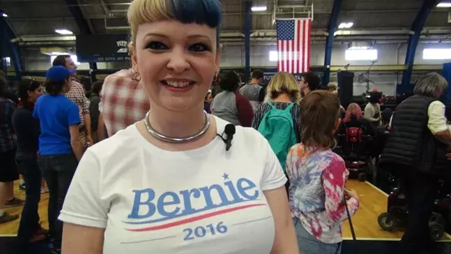 Heather Cruz, a Bernie Sanders supporter whose husband served in the armed forces, says she doesn't support Hillary Clinton's foreign policies. - PHOTO BY ASHLEY MURRAY