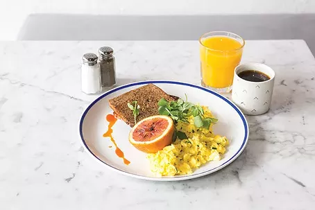 The Vandal: Soft Scramble from The Vandal: scrambled eggs with house ricotta, spring onions, blood orange and rye toast - PHOTO BY JOHN COLOMBO