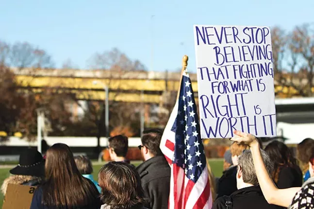 On Nov. 13, hundreds gathered for an anti-Trump protest in Point State Park. - CP PHOTO BY LUKE THOR TRAVIS
