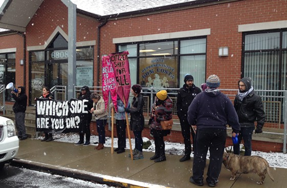 Protesters outside Dom Costa's office in Morningside - CP PHOTO BY RYAN DETO