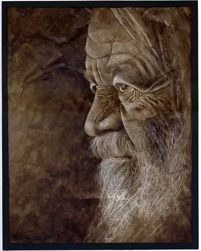 Regret by Todd "Hyung-Rae" Tarselli, 2021; made with coffee, white pencil on a brown paper lunch bag - PHOTO: COURTESY OF LET’S GET FREE