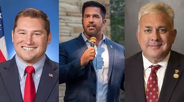 (Left to right) Rep. Guy Reschenthaler, Senate candidate Sean Parnell, and Allegheny Councilman Sam DeMarco