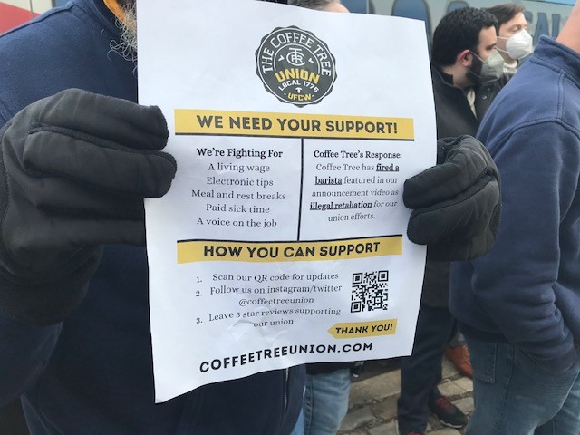 Labor leaders rally for Coffee Tree unionization; call for fired worker to be rehired (3)