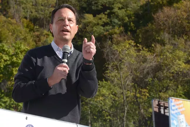 Pa. Attorney General Josh Shapiro speaks at a union rally on Oct. 16, 2020 in Pittsburgh - CAPITAL-STAR PHOTO BY STEPHEN CARUSO