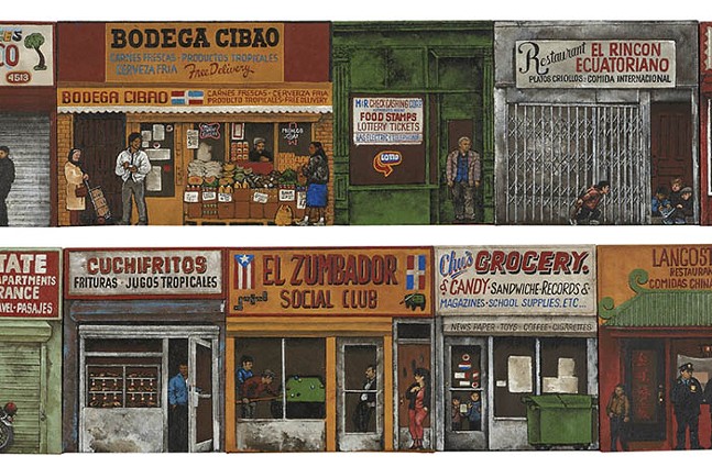 Ten Brooklyn Storefronts (Sunset Park Series) by Martin Wong, part of Working Thought at Carnegie Museum of Art - PHOTO: COLLECTION OF KAWS, COURTESY OF THE ESTATE OF MARTIN WONG AND P.P.O.W NEW YORK