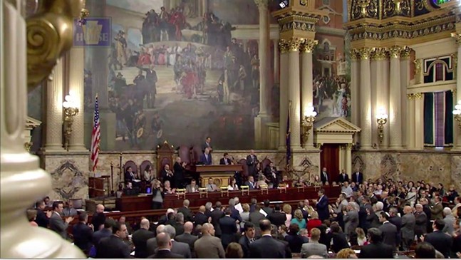 The floor of the Pa. House of Representatives during a joint session on April 10, 2019, commemorating the deaths at Pittsburgh’s Tree of Life Synagogue - PHOTO: SCREEN CAPTURE