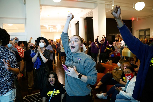 Supporters cheer for Summer Lee during her Election Day party on Tue., May 17. - CP PHOTO: JARED WICKERHAM