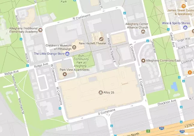 A protected bike lane will circle all of Allegheny Center, a.k.a. Nova Place - IMAGE COURTESY OF GOOGLE MAPS