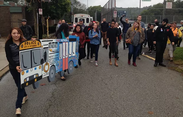 Advocates march through Morningside to protest Port Authority's proposed fare-check policy - CP PHOTO BY RYAN DETO