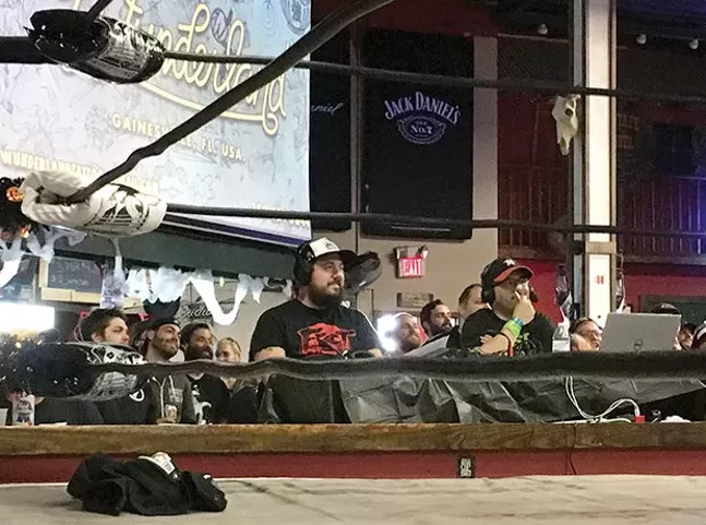 FEST Wrestling commentator Max Greg, of Pittsburgh, calls the action from ringside. - CP PHOTO BY MEG FAIR