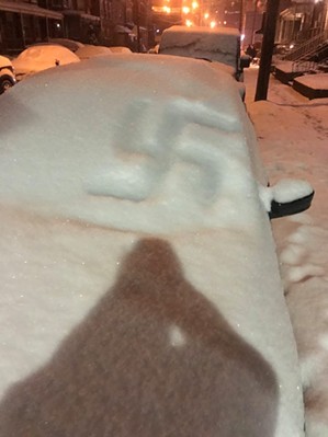 Another swastika on a car on Meyran Avenue in Oakland - PHOTO COURTESY OF FACEBOOK