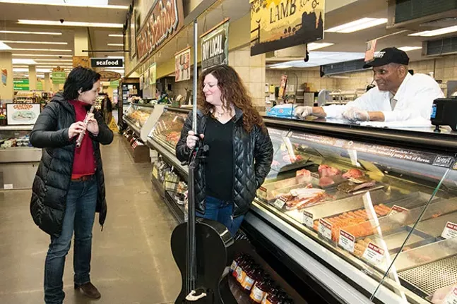 Peggy Yoo and Elisa Kohanski, of IonSound Project, in East Liberty’s Giant Eagle on Sun., March 18 - CP PHOTO BY JOHN COLOMBO