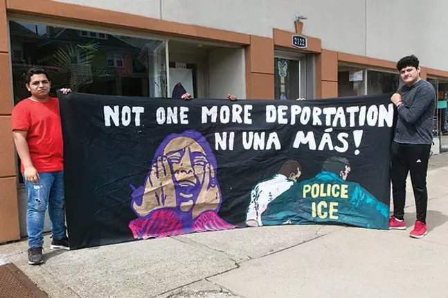 Members of immigrant-rights group Casa San Jose have used this sign to protest increased ICE enforcement in Pittsburgh over the years. - CP PHOTO BY JOHN COLOMBO