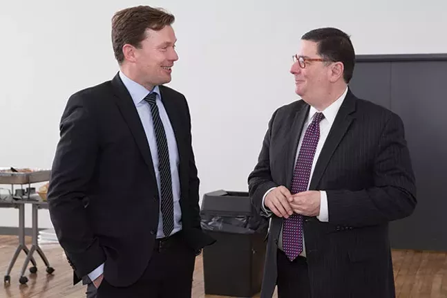 Danish Ambassador Lars Gert Lose (left) meeting with Bill Peduto in March - PHOTO COURTESY OF SWANSON SCHOOL OF ENGINEERING/JOHN ALTDORFER
