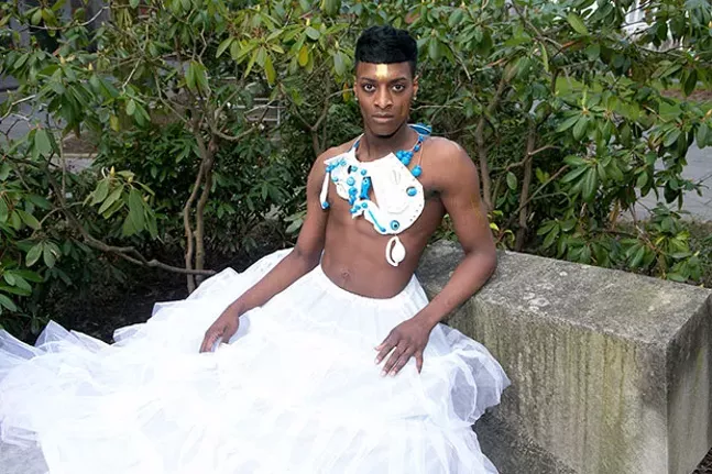 Vanessa German’s “The Body Beautiful” ceramic neckpiece - CP PHOTO BY JOHN COLOMBO / MODEL: TERRANCE AUSTIN