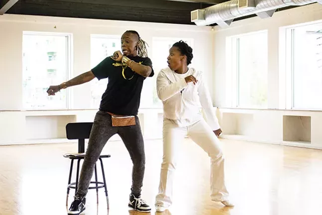 Blak Rapp Madusa and Candace Michelle Perdue, “the ghost of hip hop,” rehearse at Alloy Studios. - CP PHOTO BY ANNIE BREWER