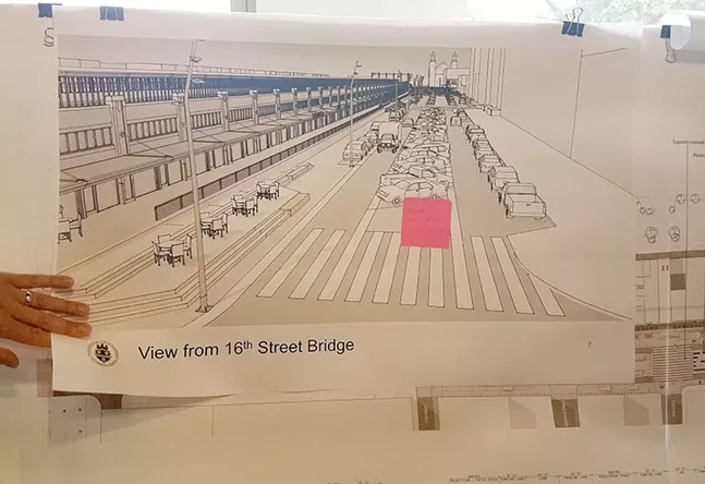 Redesign proposal of Smallman Street showing the median occupied by parked cars - PHOTO COURTESY OF ERIC BOERER