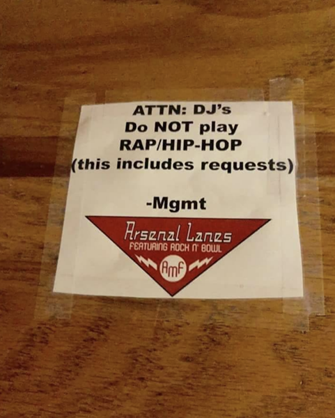Photo of poster allegedly taken at Arsenal Bowl in Lawrenceville, widely circulated on social media - SCREENSHOT TAKEN FROM FACEBOOK