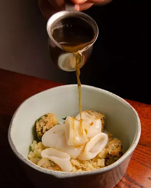 Calamari with shrimp sausage, prosciutto broth, house made ditalini pasta - PHOTO: DIANOIA'S EATERY