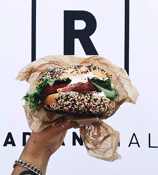 A bagel sandwich from Pigeon Bagels during a pop-up at Radiant Hall in Lawrenceville - PHOTO: SARA SAVAGE