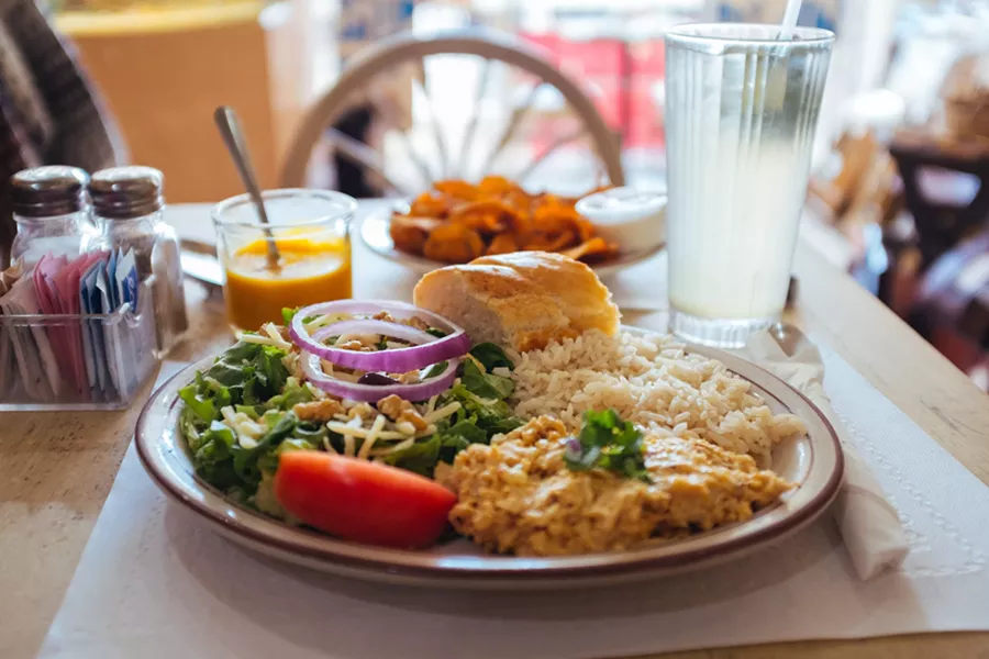 Ají de Gallina (shredded chicken in a creamy peanut sauce) with sweet potato chips - CP PHOTO: JARED MURPHY