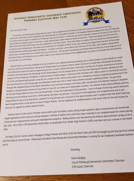 Picture of mailer sent out by Kevin Quigley