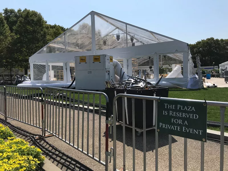 Private tent and gates set up at Schenley Plaza - CP PHOTO: EMILY WOLFE