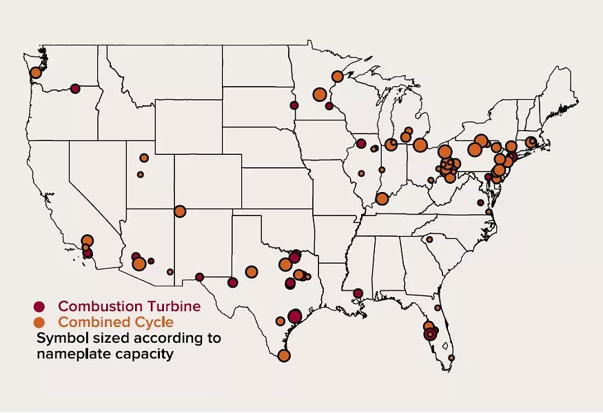 Announced gas-fired generation projects - IMAGE COURTESY OF ROCKY MOUNTAIN INSTITUTE
