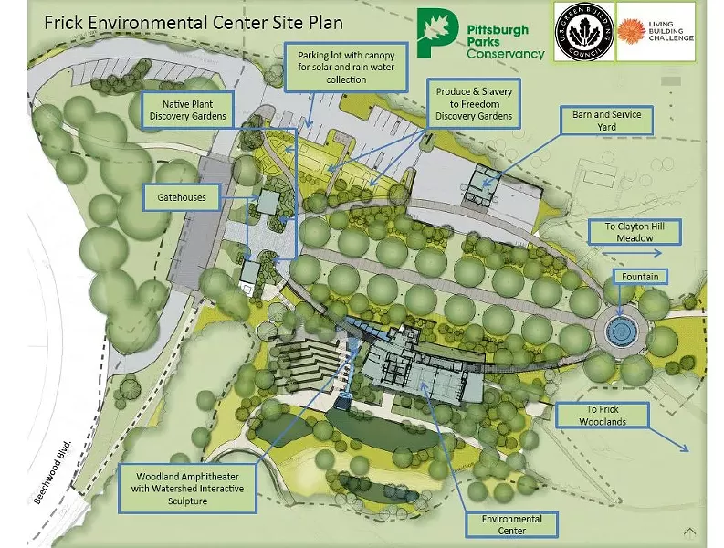 The site plan for the new Frick Environmental Center - PHOTO COURTESY OF THE PITTSBURGH PARKS CONSERVANCY