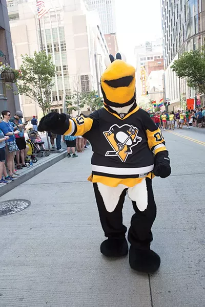 Iceburgh, the Pittsburgh Penguins mascot, marching in 2016’s Pride parade - CP PHOTO BY JOHN COLOMBO