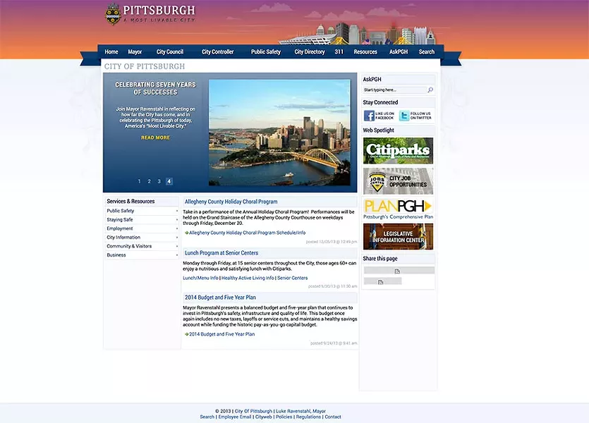 City of Pittsburgh website circa 2013 - IMAGE COURTESY OF INTERNET ARCHIVE: WAYBACK MACHINE