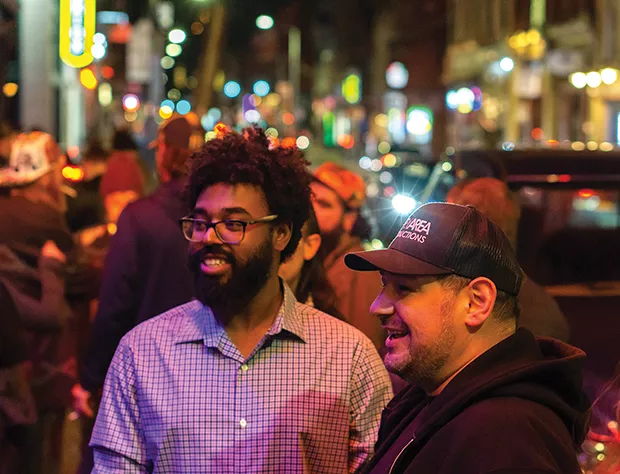 Rex Theater owner Ben Penigar (right) with Jusitn Landers outside the venue - CP PHOTO: DAVID HEATH