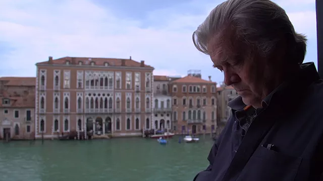 Steve Bannon in Venice, in between sips of Red Bull - PHOTO: MAGNOLIA PICTURES