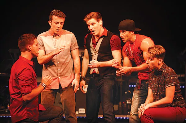 From left: Javier Manente, Carter Ellis, Michael James, Michael Greer and Mason Alexander Park in Pittsburgh CLO’s Altar Boyz - PHOTO COURTESY OF MATT POLK