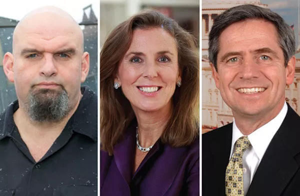 U.S. Senate Democratic candidates John Fetterman, Katie McGinty and Joe Sestak - JOHN FETTERMAN PHOTO BY JOHN COLOMBO / MCGINTY AND SESTAK PHOTOS, PROVIDED BY CANDIDATES