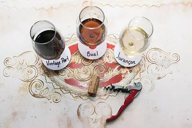 A dessert-wine flight at Allegheny Wine Mixer: Quinta do Vesuvio Vintage Port 2001, Cossart Gordon 10-year Bual Madeira and Jurancon Moelleux Camin Larredya - CP PHOTO BY JOHN COLOMBO