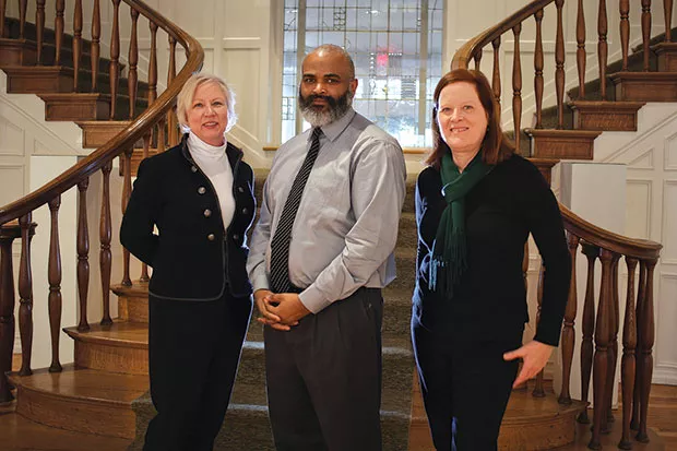 Williams with director of administration Dorinda Sankey (left) and director of education Susan Howard - CP PHOTO BY JOHN HAMILTON