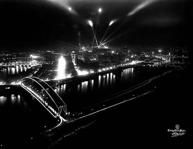 Night view of 1939 Pittsburgh skyline - PHOTO COURTESY OF THE HEINZ HISTORY CENTER