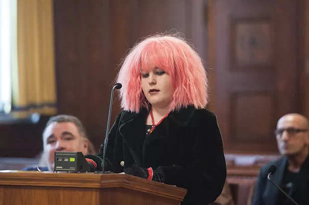 Max Busch testifies before Pittsburgh City Council. - CP PHOTO BY JOHN COLOMBO