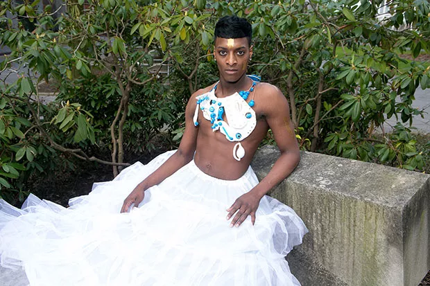 Vanessa German’s “The Body Beautiful” ceramic neckpiece - CP PHOTO BY JOHN COLOMBO / MODEL: TERRANCE AUSTIN
