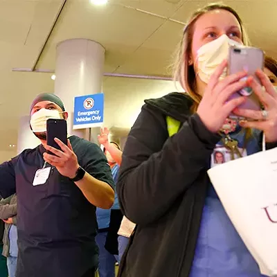 In honor of National Nurses Day on Wed., May 6, 2020, Public Safety held a procession of approximately 75 vehicles around UPMC Presbyterian and Allegheny General Hospital thanking those first responders on the frontlines  in Pittsburgh.
