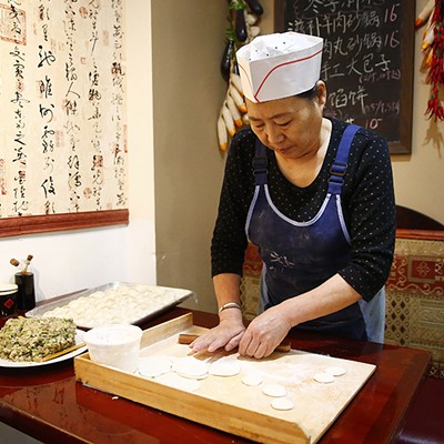 In the kitchen with Guoqing Wu at Northeastern Kitchen