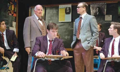 What's past is prologue: (from left) Arya Shahi, Bernard Cuffling (standing), Dave Droxler, Sam Redford (standing), Ethan Saks and John Wascavage in PICT's The History Boys. - PHOTO COURTESY OF GIANNI DOWNS.