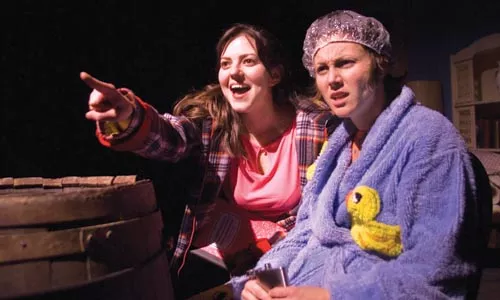 Woman on the run: Tressa Glover (left) and Gab Bonnesso in No Name Players' Wonder of the World. - PHOTO COURTESY OF NICK COPPULA.