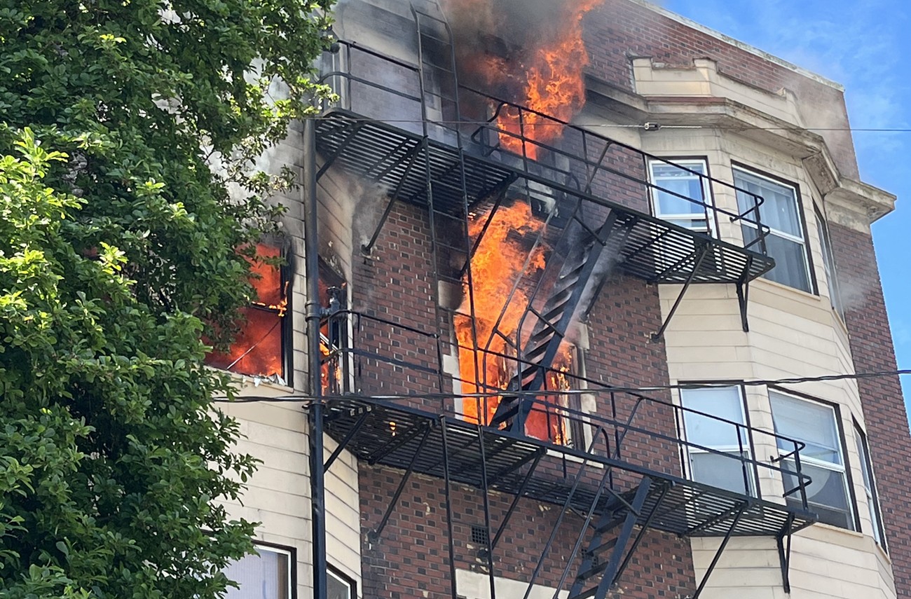 apartment building on fire