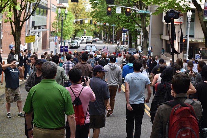 The pro-Trump/Infowars folks then marched around the PSU campus