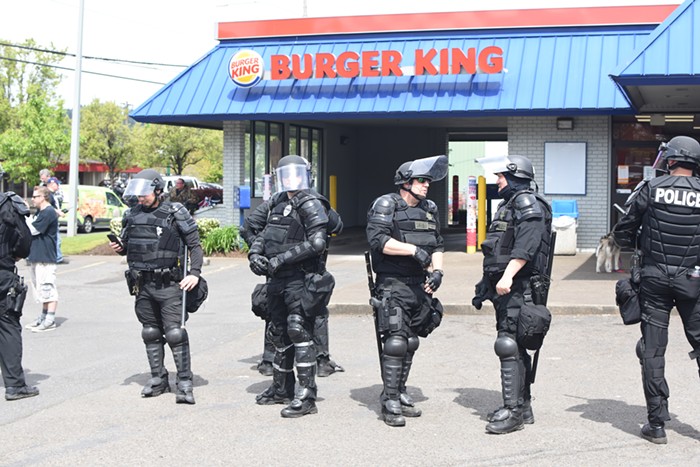 The march ended at a Burger King a couple miles from the park